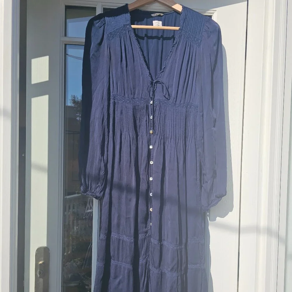 Dark Navy Wilfred Dark Academia Silky Dress - Picture 1 of 8